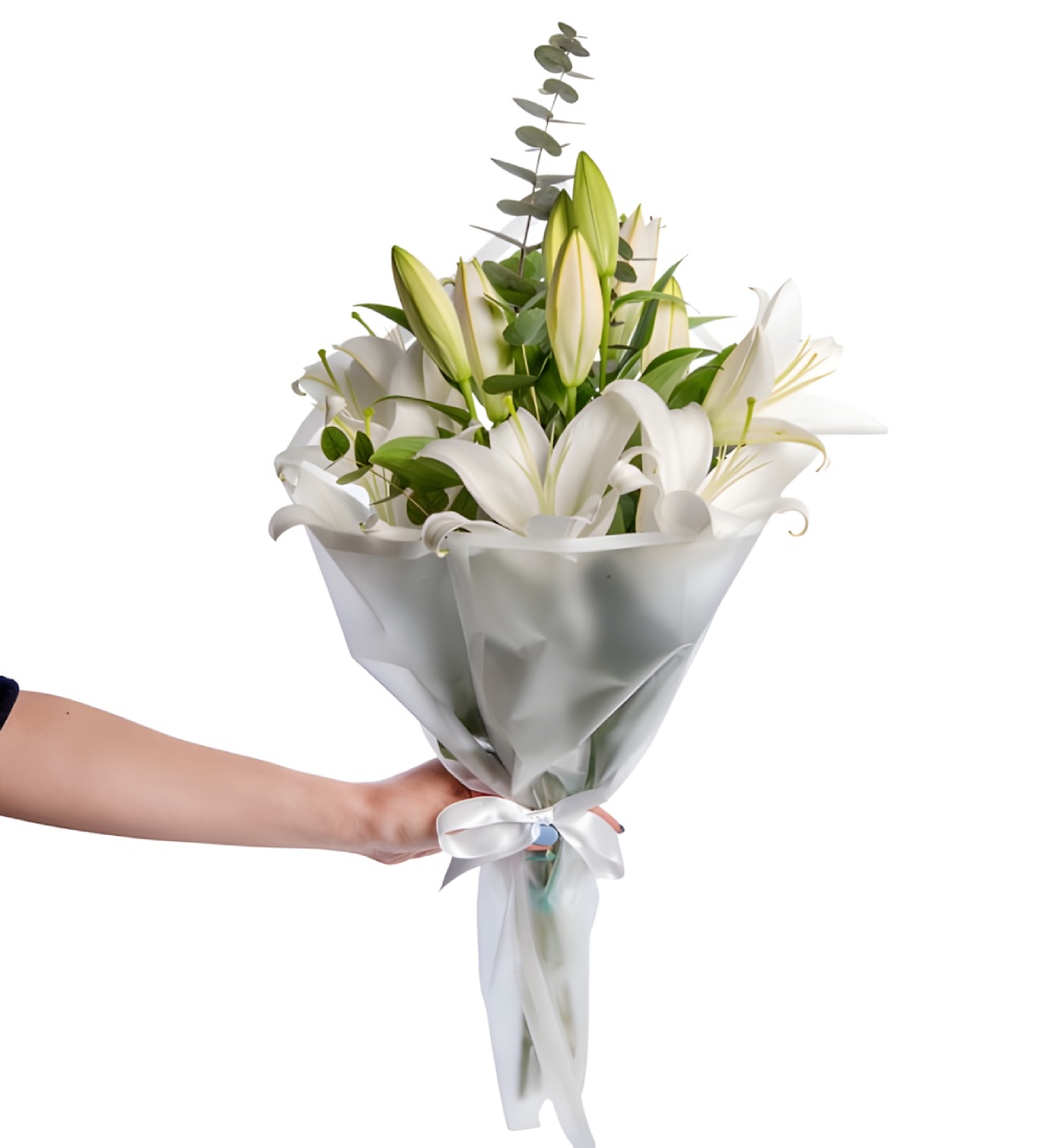 12 White Lilies Flower Bouquet