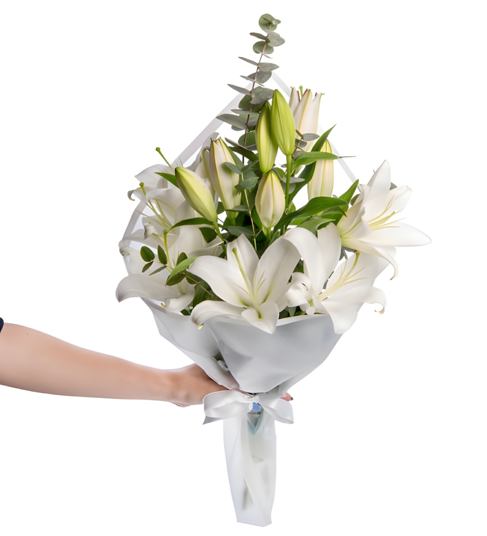 12 White Lilies Flower Bouquet
