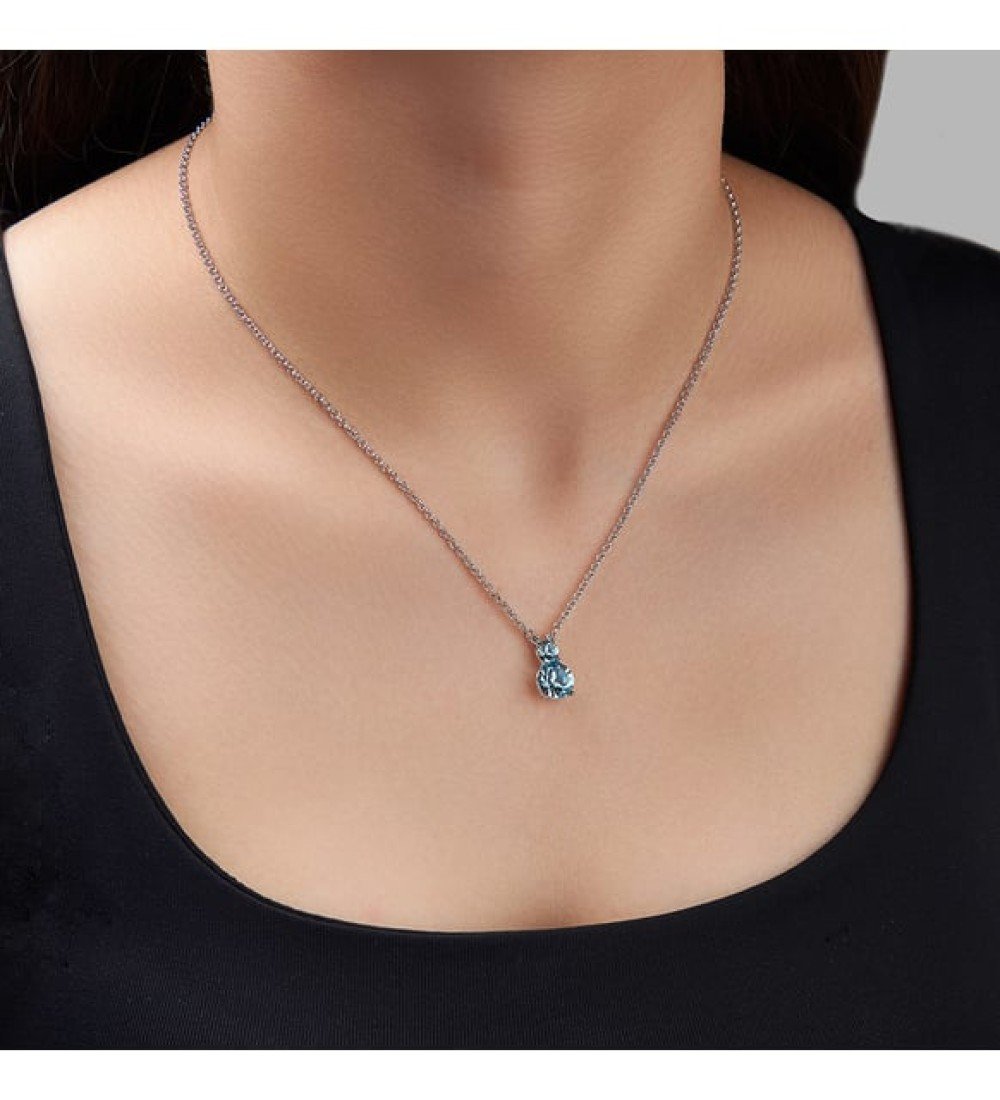 Monemel Mavi Swarovski Taşlı Kolye (Altın Kaplama) Sevgililer