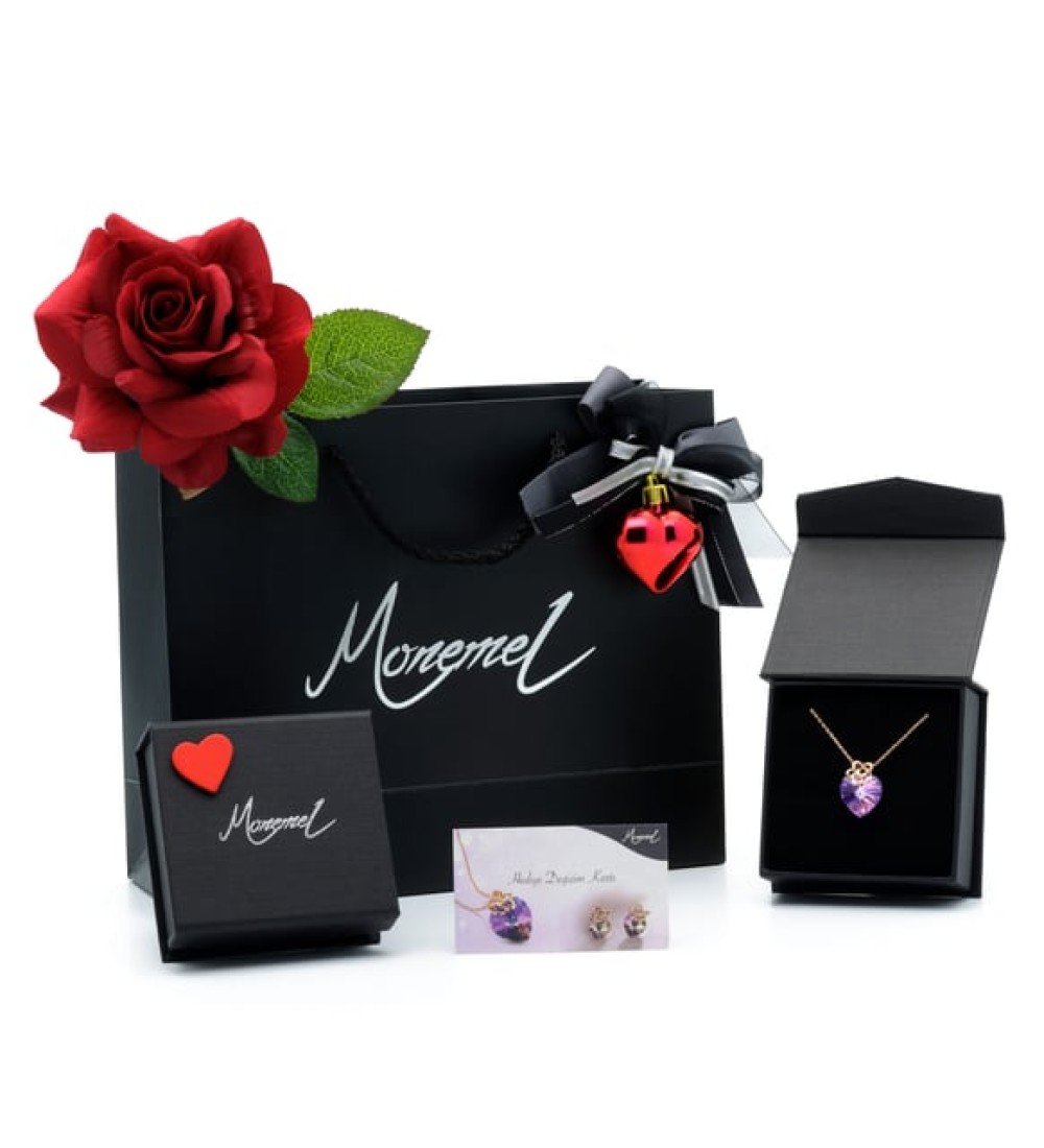 Monemel Mavi Swarovski Taşlı Kolye (Altın Kaplama) Sevgililer