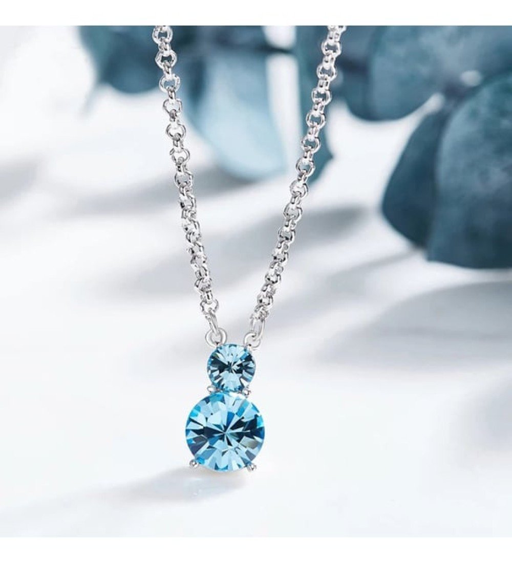 Monemel Mavi Swarovski Taşlı Kolye (Altın Kaplama) Sevgililer