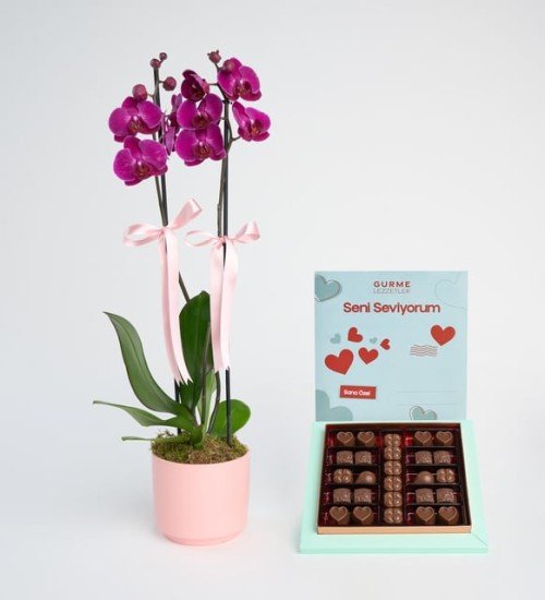 Seni Seviyorum Orkide ve Gurme Lezzetler Kutusu