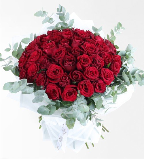100 Adet Kırmızı Gül Ve Okaliptus İsteme / Söz / Nişan Buketi