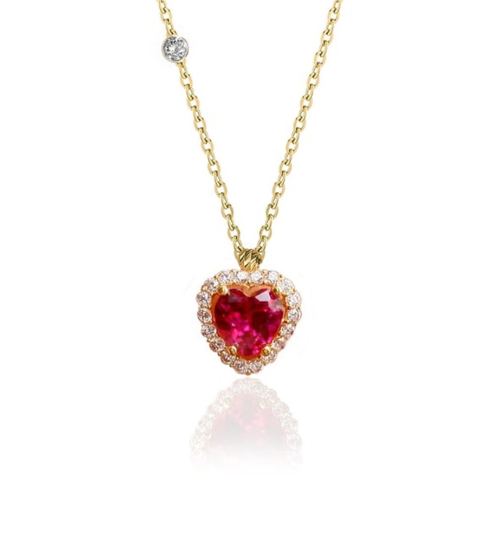Demas Gold Kadın 14 Ayar Altın Pırlanta Tohumlu Cherry Topaz Rengi Kalp Kolye