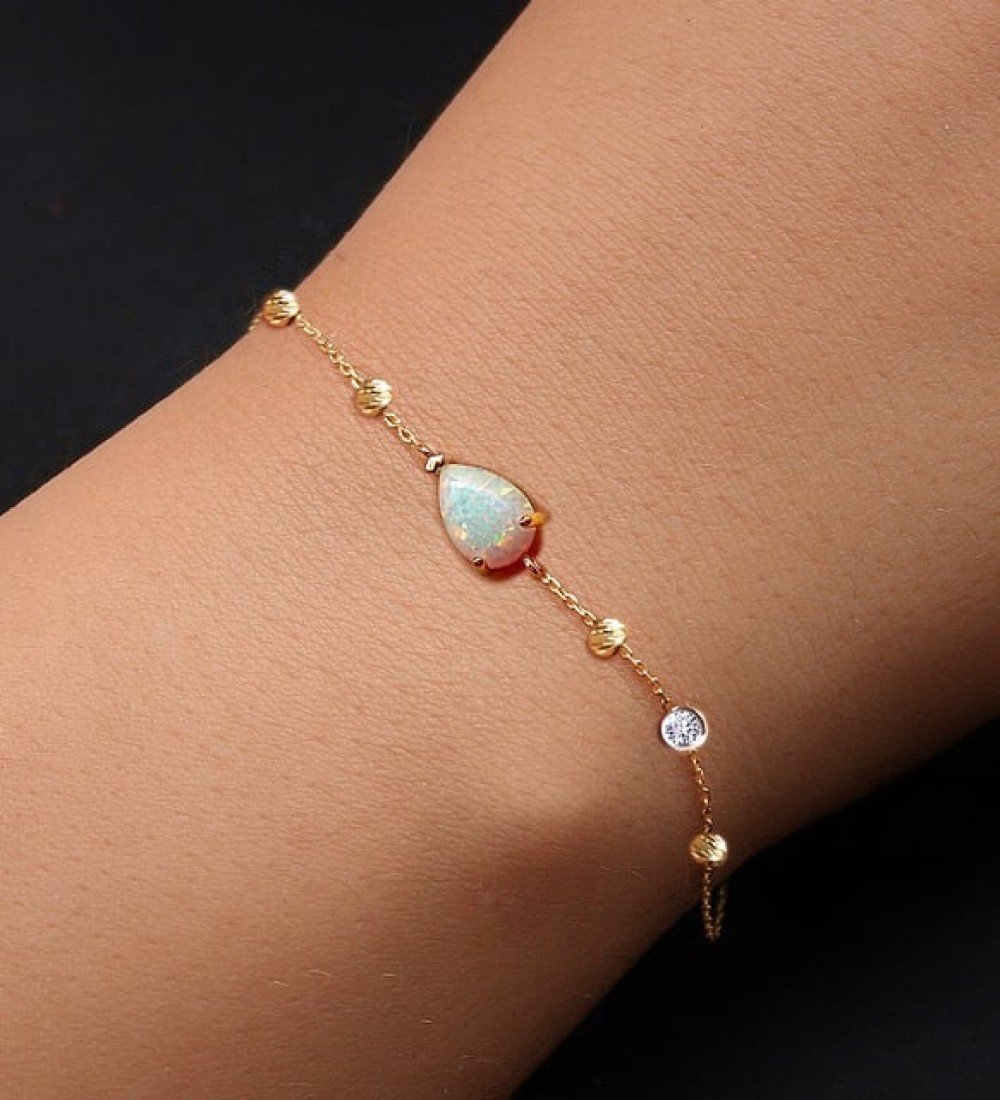  Demas Gold Pırlanta 14 Ayar Altın Dorikalı Avustralya Beyaz Opal Bileklik