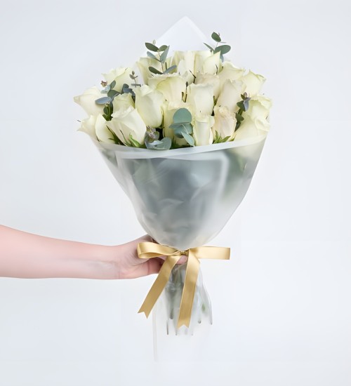 Kraft Buket Kağıdında 20'li Beyaz Gül Buketi Kraft Buket Kağıdında 20'li Beyaz Gül Buketi