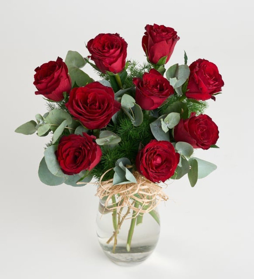 Paşabahçe Vazoda 9'lu Kırmızı Gül